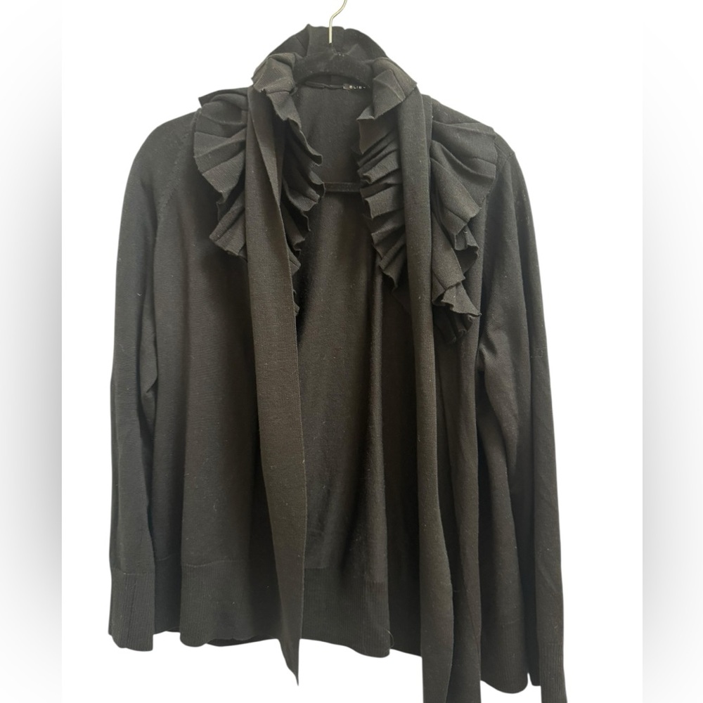 Elie Tahari Black Ruffled Women's Cardigan - never worn!! XL